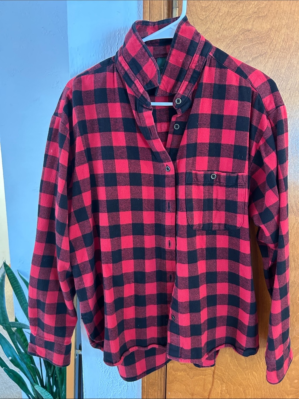 Red and Black Buffalo Plaid Flannel Button Down, Medium